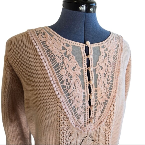 Denim 24/7 Vintage style blush pink lace yoke sweater size 14/16 - Picture 6 of 13
